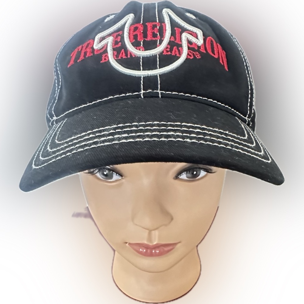 TRUE RELIGION Dad Cap 3D Embroidered Outline Black NWT